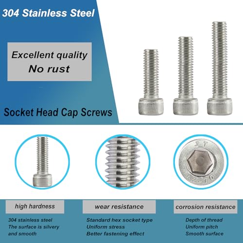 M6 x 30mm 35mm 40mm 45mm 50mm Socket Head Cap Screws Bolts, Stainless Steel 304, Metric Allen Hex Drive, Bright Finish, Fully Threaded, Assortment Kit 50PCS - size: Socket M6x30-50 mm