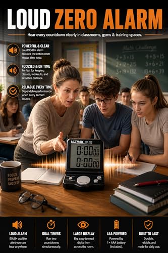 T-4 Jumbo Dual Timer – Large 1” Display Countdown & Count Up Timer, 24 Hour Range, Loud Alarm, Dual Memory, Wall Mount or Tabletop for Classroom, Gym, Office & Meetings