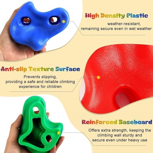 12Pcs Rock Climbing Wall Holds Set with Textured Grip Climbing Stone for Backyard Playgrounds Rock Wall - color: Black