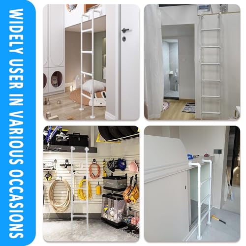 Wall Mounted Metal Step Ladder for Home Loft, White Wrought Iron Basement Window Well Egress Ladder Strong Bunk Bed Climbing Ladders with Kit, 100-300cm(143cm/56in) - size: 143cm/56in