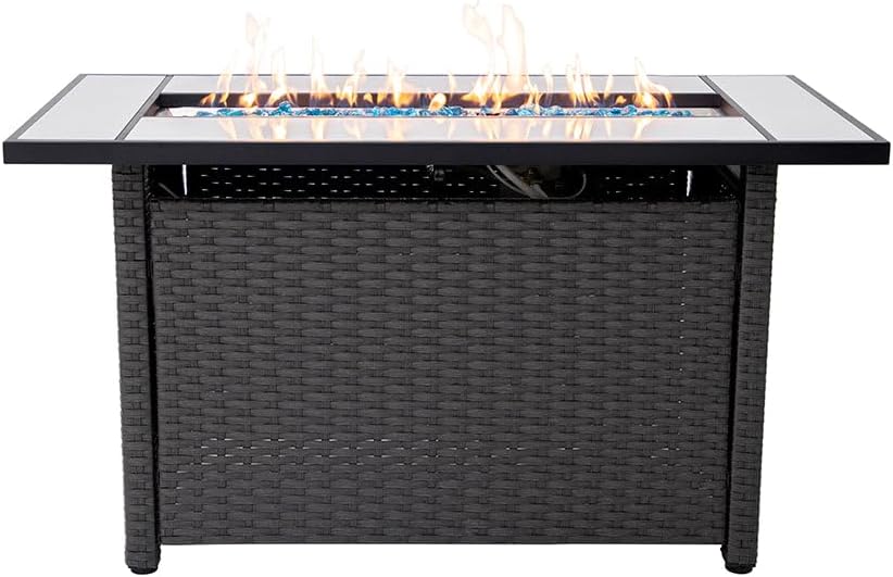 Tirana Propane Fire Pit Table 45" Outdoor Firepit 50,000 BTU Firepits for Outside with Lava Rocks and Removable Lid Metal Fire Pit Outdoor Fireplace Propane Fire Pits for Outside CSA Certified