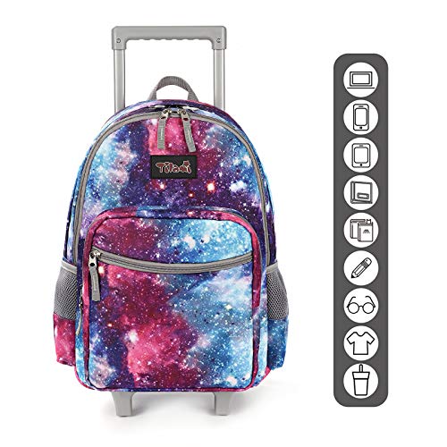 Tilami Rolling Backpack 18 inch Double Handle with Lunch Bag Wheeled Kids Backpack for Girls and Boys, Galaxy - color: Galaxy