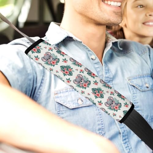 Universal Soft and Comfortable Seat Belt Cover for Adult Use, Stroller Pushchair High Chair, 2 Pack Cute Koala Pink Floral Shoulder Harness Cover - color: Pattern 606