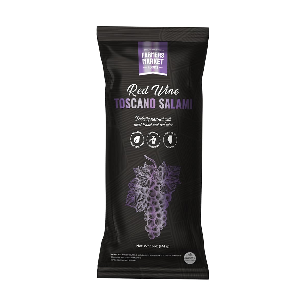 Farmers Market Foods Red Wine Toscano Salami - Italian Style Gourmet Salami Snack, Clean Label, Gluten Free, High Protein, Low Carb, Shelf Stable