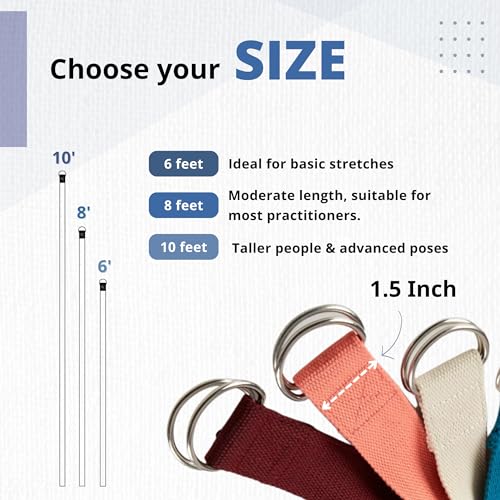 Everyday Yoga Strap with Metal D-Ring - Durable Stretching Strap for Yoga, Pilates, Flexibility & Physical Therapy (6ft, 8ft, 10ft) - color: Plum, size: 10 Foot