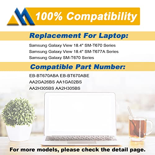 64.64Wh EB-BT670ABA EB-BT670ABE Laptop Battery Compatible with Samsung Galaxy View 18.4" SM-T670 Series AA2HC15BS AA2GB07BS AA2GA26BS AA2GC05BS AA2GB07B AA1G907KS AA1GA02BS AA2GC16BS 11.34V - size: 10.16*1.97*0.33 inch EB-BT670ABA
