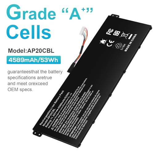 AP20CBL Laptop Battery for Acer Aspire 5 A515-45 A515-45G A515-46 A515-56 A515-56T A515-56G Aspire 7 A715-43G Swift 3 SF314-43 SF314-511 Vero AV15-51 TravelMate Spin B3 B311RNA-32 Chromebook CB315-4H - size: 10.24*3.31*0.2inch AP20CBL