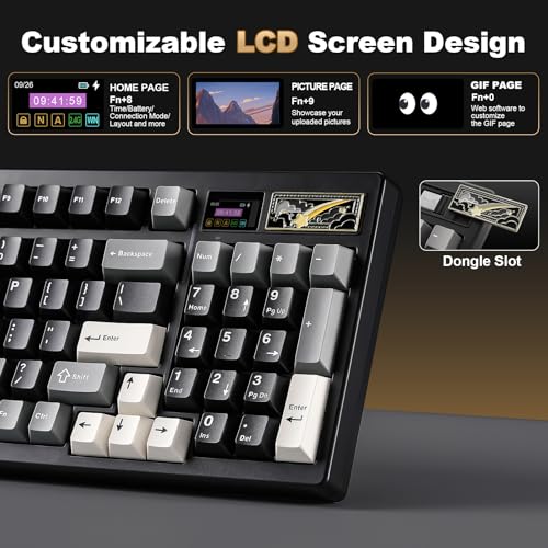 YUNZII IF99 96% Wireless Mechanical Keyboard (Black, Gateron Zero Switch) | QMK/VIA Keyboard with LCD Display,Custom Magnetic Badge,8000mAh Battery,Hot Swap Gasket,RGB,for Gaming/Mac/Win - color: Black, size: Gateron Zero Switch