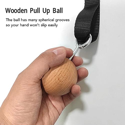 Pull Up Ball Grip, Wooden Non-Slip Rock Climbing Holds Pull Up Power Ball with Straps for Strength Training Attachment