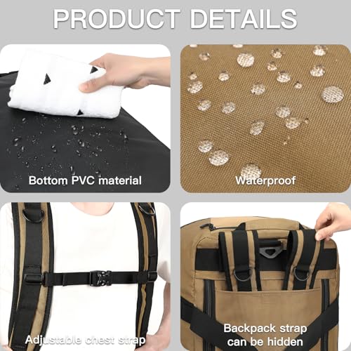TUGUAN 100L Extra Large Travel Duffle Bag Backpack for Men, 3 in 1 Sports Duffel Bags W/Adjustable Shoulder Strap & Dividers Gym Equipment/Gear Weekend Overnight Bag for Trip Camping Hiking, XL Brown - color: Brown