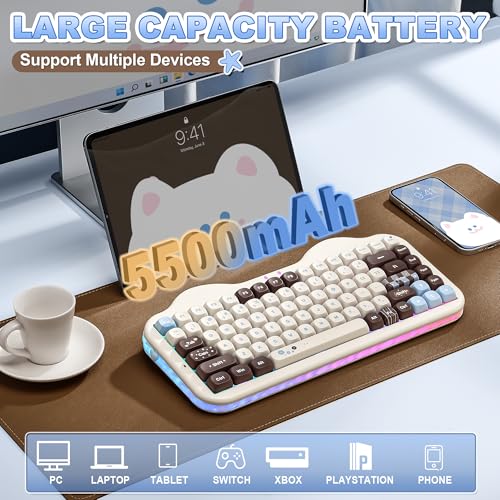 YUNZII C75 Cute 75% Wireless Mechanical Keyboard (Choco, Candy Switch) | Creamy Cake Keyboard, BT5.0/2.4G/USB-C, Hot-Swap, NKRO, PBT MOA Keycaps,5500mAh RGB Gasket Mount for Mac/Win/Gaming/Office - color: Choco, size: Candy Switch