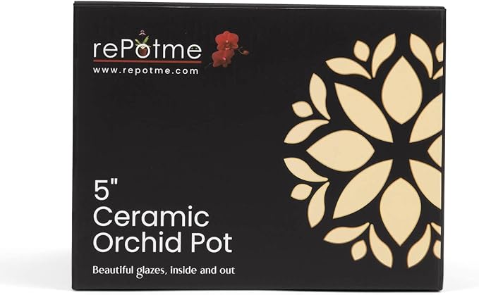 rePotme Orchid Pot - 5 inch Floral Cutout Ceramic Orchid Pot with Holes (Cream Over Lavender) - Includes 5 inch Slotted Pot Liner