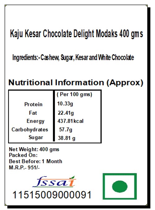 Ghasitaram Gifts Indian Sweets - Ganesh Chturthi Gifts - Ghasitaram Gifts Indian Sweets - Kaju Kesar Chocolate Delight Modaks 400 GMS