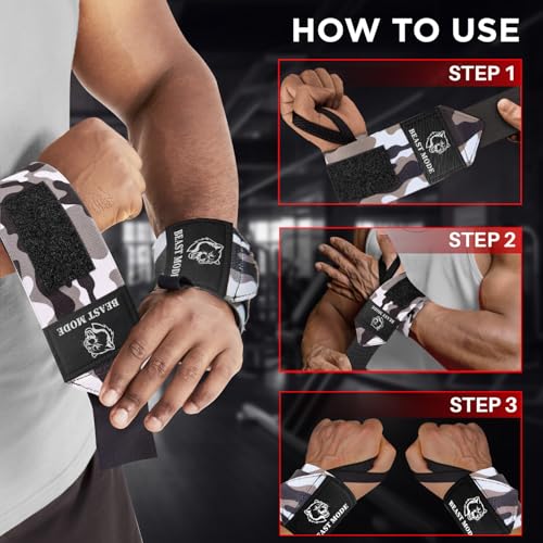 TECEUM Elastic Cotton Weightlifting Wrist Wraps with Thumb Loops, 1 Pair - color: Black Camo, style: 18" – Beast Mode