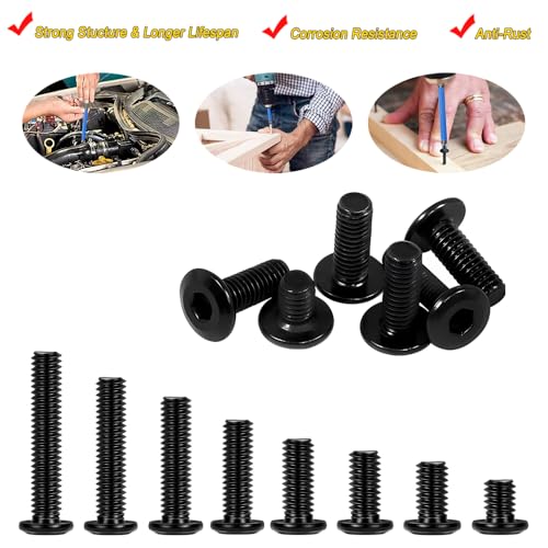 Matuja 1/4-20 x 5/8" Flat Head Hex Socket Bolts Screws,304 Stainless Steel,Black Oxide Finish,Fully Threaded Bright Furniture with Hex Key(20 Pcs) - size: 1/4-20 x 5/8"