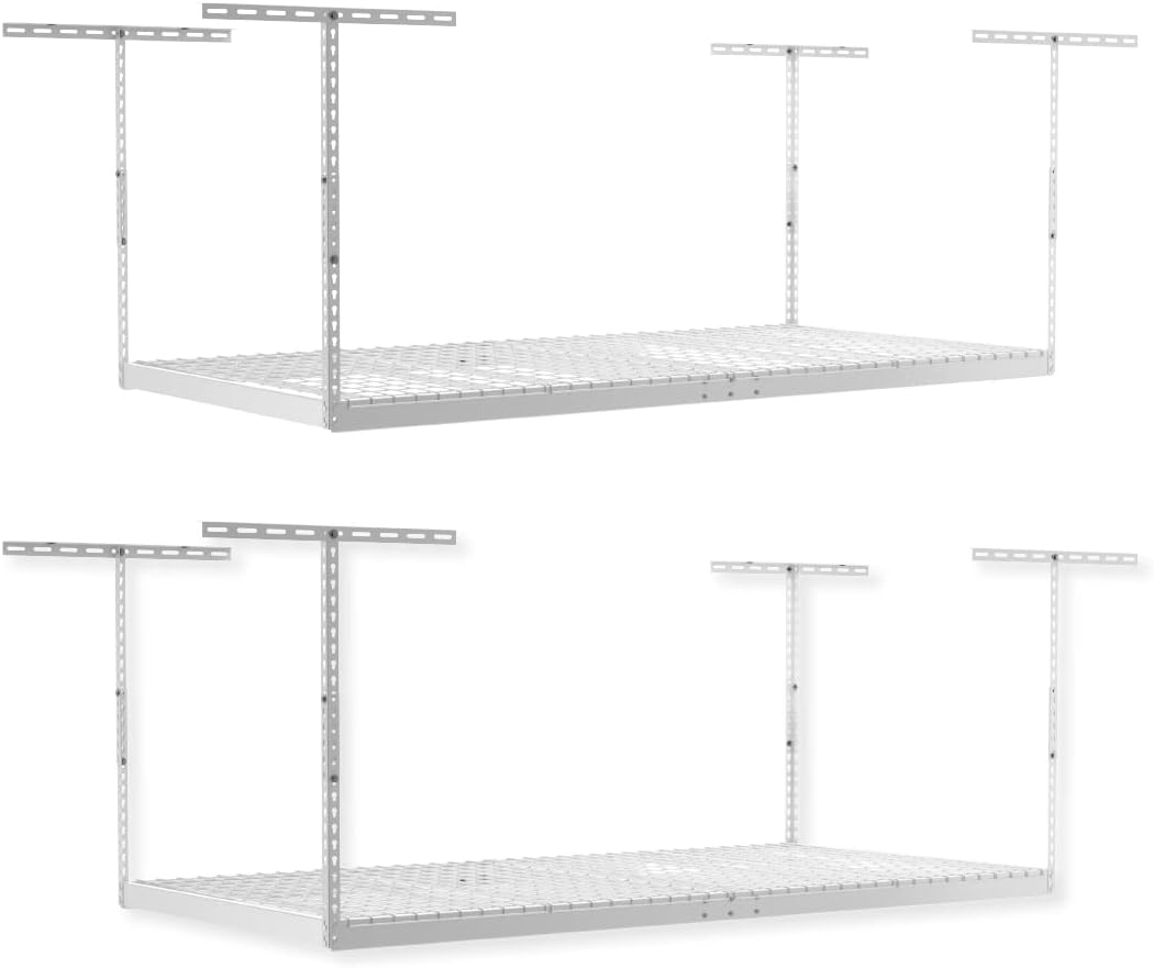 2-Pack 4 x 8 MonsterRax Overhead Garage Storage Rack, Ceiling Racks for Garage, Organization Shelving, Adjustable Hanging Shelf, White, 24"-45" Height Adjustment,