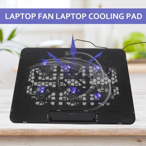 Laptop Cooling Pad with 6 Silent Fans 15.6-inch Adjustable Stand Black for Gaming and Office Use