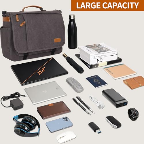 ESTARER Computer Messenger Bag 15-15.6 inch, Laptop Work Bag Briefcase for Bussiness/College/Travel, Water-resistant Canvas Shoulder Satchel, Grey - color: 15.6'' Buckle-grey