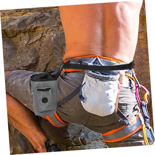 Toyvian Gray Oxford Cloth Climbing Chalk Bag with Antislip Grip Enhancer Multiple Pockets and Brush Holder for Rock Climbing Bouldering Gym Use Outdoor Training Pouch
