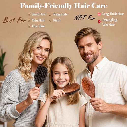 100% Boar Bristle Hair Brush Since 1965 British Craftsmanship | Handmade Natural Wooden Slick Back Hairbrush, Soft Bristles Gentle Smoothing Women Men Kids Thin Fine Hair, Anti Breakage - size: Large