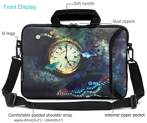 11 11.6 12 12.5 13 inches Chromebook/Notebook PC Messenger Bag Travel Case Neoprene Handle Sleeve with Shoulder Strap (11-13.3 inch, Clock &Butterfly) - color: Clock & Butterfly, size: 11-13.3 inch