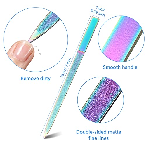 Mudder 3 Pcs Diamond Nail File Set for Women Men Stainless Steel Metal Sapphire Double Side Fingernail Toenail Buffer Filers Rainbow Emery Boards for Salon Home Travel Manicure Pedicure Nail Care Tool - color: Rainbow Color