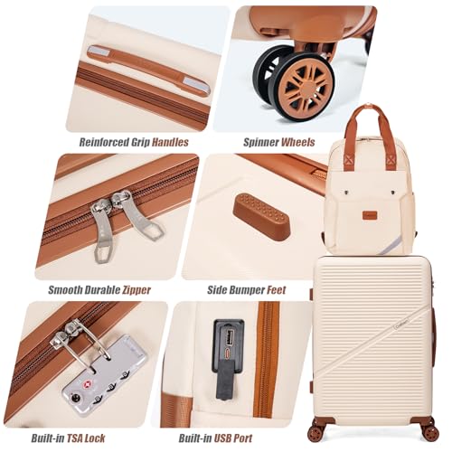 Cosbarn Carry On Luggage,3 Piece Suitcase Set,22x14x9 Airline Approved | Lightweight ABS Hardside Luggage, TSA-Approved Lock,Suitcases with 360° Spinner Wheels,20Inch,Matching Backpack,For Men&Women - color: Navy, style: Carry on Luggage With Backpack