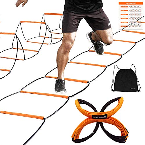 Agility Ladder, Agility Training Equipment, Soccer Speed Ladder, Football Footwork Ladder, Workout Ladder for Kid Adult, Foldable Instant Set-up & Tangle-Free & Carry Bag(4/8/8+4/12 Rung) - size: 4 rung