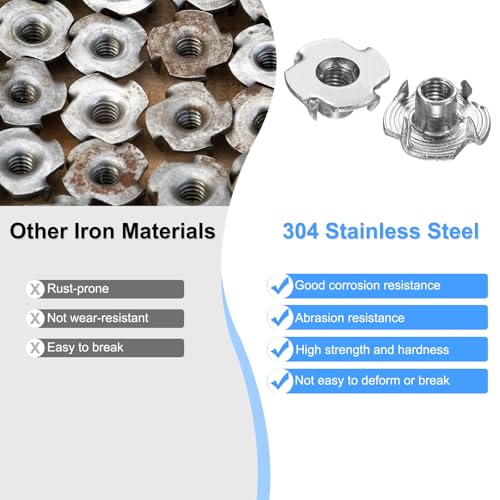 M METERXITY 10-Pack M5x7.7mm T-nut, 4-Pronged Tee Nut Threaded Insert | Stainless Steel, for Wood, Rock Climbing Holds, Furniture, Corrosion Resistant Fasteners - size: M5x7.7mm