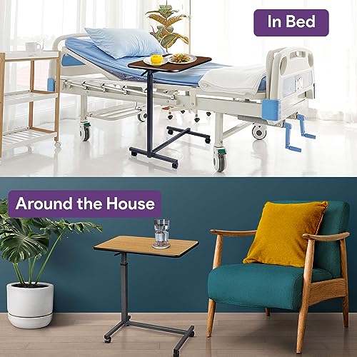 ProHeal Medical Overbed Table with Wheels and Adjustable Height - Oak Color Rolling Over Bed Table for Home and Hospital Use - color: Oak