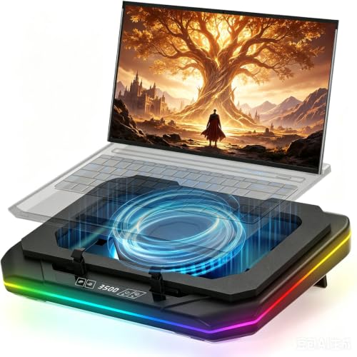 Cooling Pad for HP Omen 17 16 15 15t Transcend 14 16 MAX 16 Victus 15 16 | Pavilion 14-17 inch Gaming Laptop,with Ultra Powerful Booster Turbo Fan,6 RGB Light Mode,Adjustable Speed,Touch Start