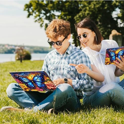 Universal Laptop Skin Sticker with 2 Wrist Pad Skins, Waterproof Scratch Resistant Vinyl Laptop Cover Decal, Cut to Fit for 11–15.6 Inch MacBook HP Dell Lenovo, Rose Blue Butterfly - color: Rose Blue Butterfly