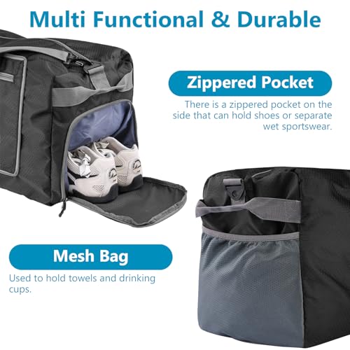 60L Duffle Bag with Shoes Compartment - Foldable&Large Capacity Travel Duffel Bags, Lightweight & Water-Resistant Gym Bag - Black - color: 60L-Black