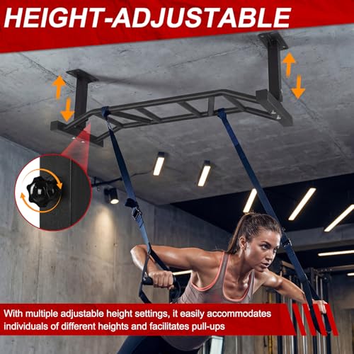 Generic 47 Inch Ceiling Mounted Pull Up Bar Adjustable Height&Supports to 600 Lbs Heavy Duty Multi-Grip Chin Up Bar for Home Gym and Strength Training