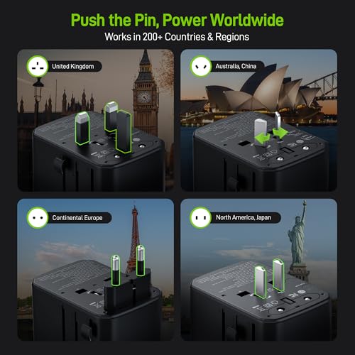 Epicka Pulse Duo 45W Universal Travel Adapter PD/QC 3.0, 2AC/2USB-C/2USB-A | International Power Adapter for EU/US/UK/AU, Fast-Charging for Multi-Device Use, Black - style: Pulse Duo 45W Black