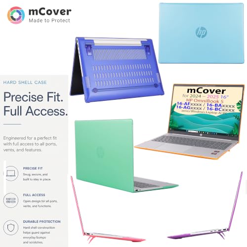 mCover Case ONLY Compatible for 16” 2024+ HP OmniBook 5 16-AF / 16-AG / 16-BAxxxx / 16-BCxxxx and Pavilion 16-AF / 16-AG0000 Series Windows AI Notebook PC (NOT Fitting Other HP Models)- Aqua - color: Aqua