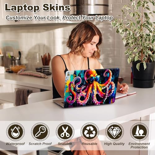 Universal Laptop Skin Sticker, 11-15.6 Inch Reusable Vinyl Laptop Skin Decal, Scratch Resistant Waterproof Cover, Easy to Trim & Apply, Cool Octopus - color: Cool Octopus