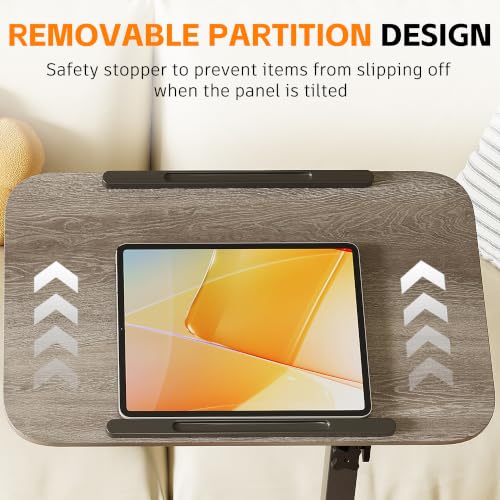 Laptop Table Mobile Adjustable Height Portable Desk Notebook Swivel PC Computer Rolling Desk with Wheels, Laptop Stand for Couch Bedside Hospital Bed Table - color: Oak Grey