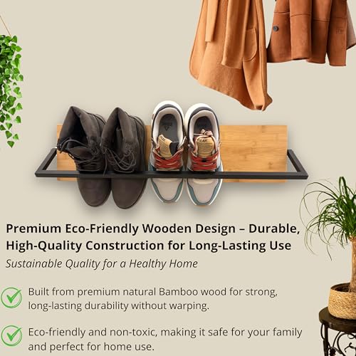 Wall Mounted Shoe Rack Scandinavian Bamboo & Metal Shoe Storage, Space-Saving Organizer for Entryway & Hallway, Fits All Shoe Sizes, Hanging Shoe Rack