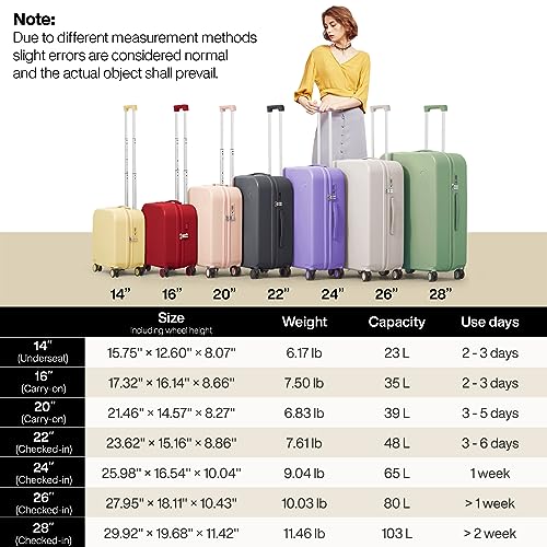 mixi Luggage Suitcase with Spinner Wheels, Hardside Rolling Suitcase PC with Cover & TSA Lock Lightweight Travel Case 24in Checked in, Lark Yellow - color: Lark Yellow, size: 24in Checked in