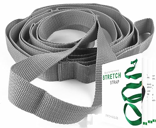 Scotamalone Stretching Strap Yoga Strap Physical Therapy for Home Workout, Exercise, Pilates and Gymnastics, 10 Loops Non-Elastic Stretch Bands with Aesthetic Packaging for Women & Men - color: Grey