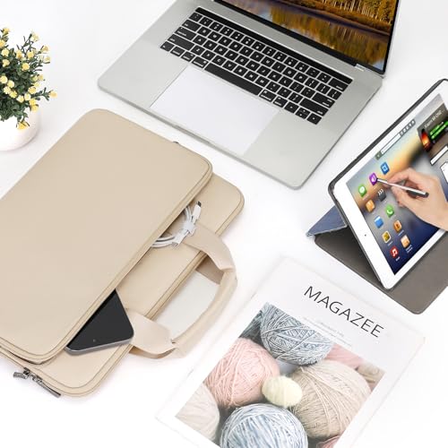 DOMISO 15.6 inch Laptop Case Sleeve Protective Cover Compatible with 16 inch MacBook Pro M4 M3 M2/Pro Max,15.6-16 inch HP Dell ASUS Lenovo Chromebook,Waterproof Computer Cases Bag with Handle,Beige - color: Beige, size: 15.6 inch