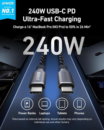Anker Laptop Charger, 140W MAX USB C Charger&Anker Prime USB C Cable, 240W Fast Charging Cord