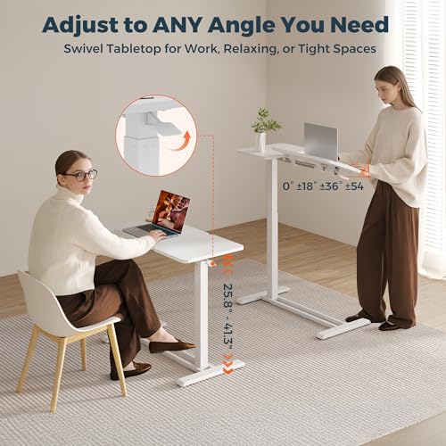 32''Large Pneumatic Overbed Tilting Bedside Table,Desk with Wheels | 31.6" x 15.7" White Double Flip Tabletop,Hospital Medical Bedside Table,Overbed Table with Wheels,Small Standing Desk - color: White, size: Large