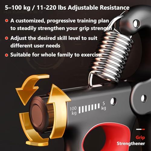 Grip Strength Trainer Forearm Strengthener 11-220 lbs Adjustable Resistance | Automatic Counting, Ergonomic Design, Ideal Device for Grip Strengthening, Arthritis Relief, Hand Physical Therapy & Rehab - color: Orange