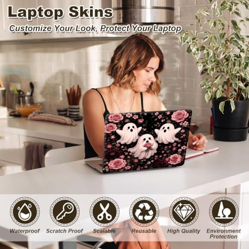 Universal Laptop Skin Sticker Decal 11-15.6 Inches, Cute Pink Ghost Rose | Reusable Vinyl Sticker for 12.1 13 13.3 14 15.4 Inches Notebook PC, Scratch Resistant Waterproof, Easy to Trim & Apply - color: Cute Pink Ghost Rose