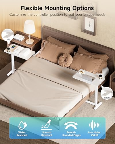 BIZUM Adjustable Bedside Table with Swivel Hidden Wheels Pneumatic Rolling Desk Mobile Standing Desk with Cup Holder for Hospital Home(31.5"x15.8" White) - color: White, size: 31.5"x15.8"