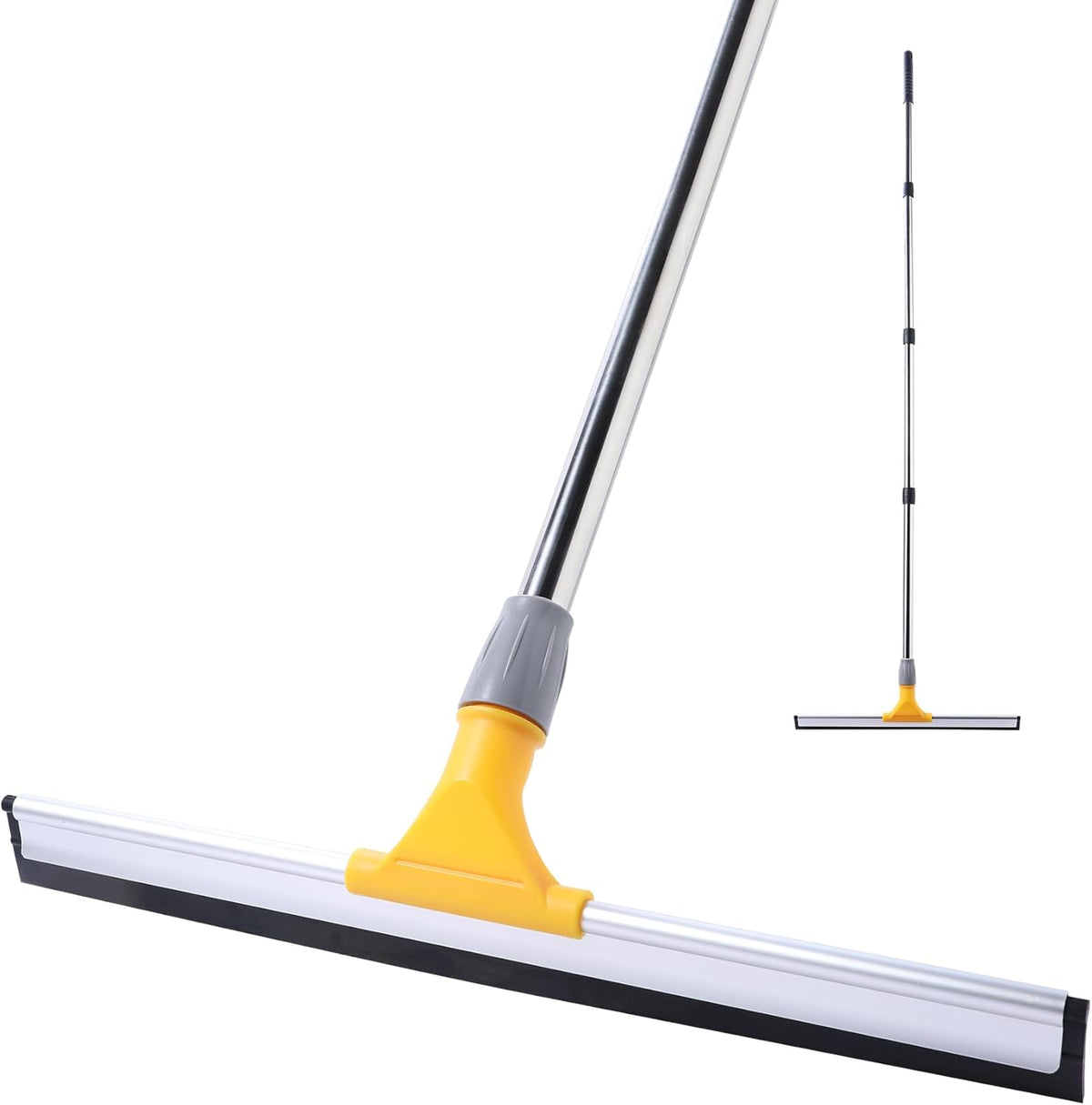 Yocada 17.7" Floor Squeegee Rubber TPR Blade Scrubber Broom 61.8inch Pole Household Broom for Garage Courtyard Shower Bathroom Floor Marble Glass Tile Water Foam Pet Hair Removal Cleaning