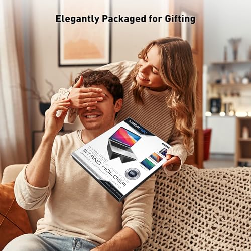 AboveTEK Ergonomic Laptop Stand & Tablet Holder for Desk,Portable Foldable Computer Riser,Adjustable Angle Travel Stand for MacBook Air/Pro,iPad,Fits 13-16 inch Devices,Ultra-Sleek PU Leather-(Black)