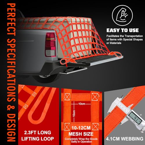 YATOINTO Cargo Lifting Net 4.92'x4.92', Lifting Net Straps for Hoist 1100lbs Load Capacity, Nylon Sling Hoisting Net 10-12CM Square Hole for Construction Rigging Moving Towing Hoisting Unloading